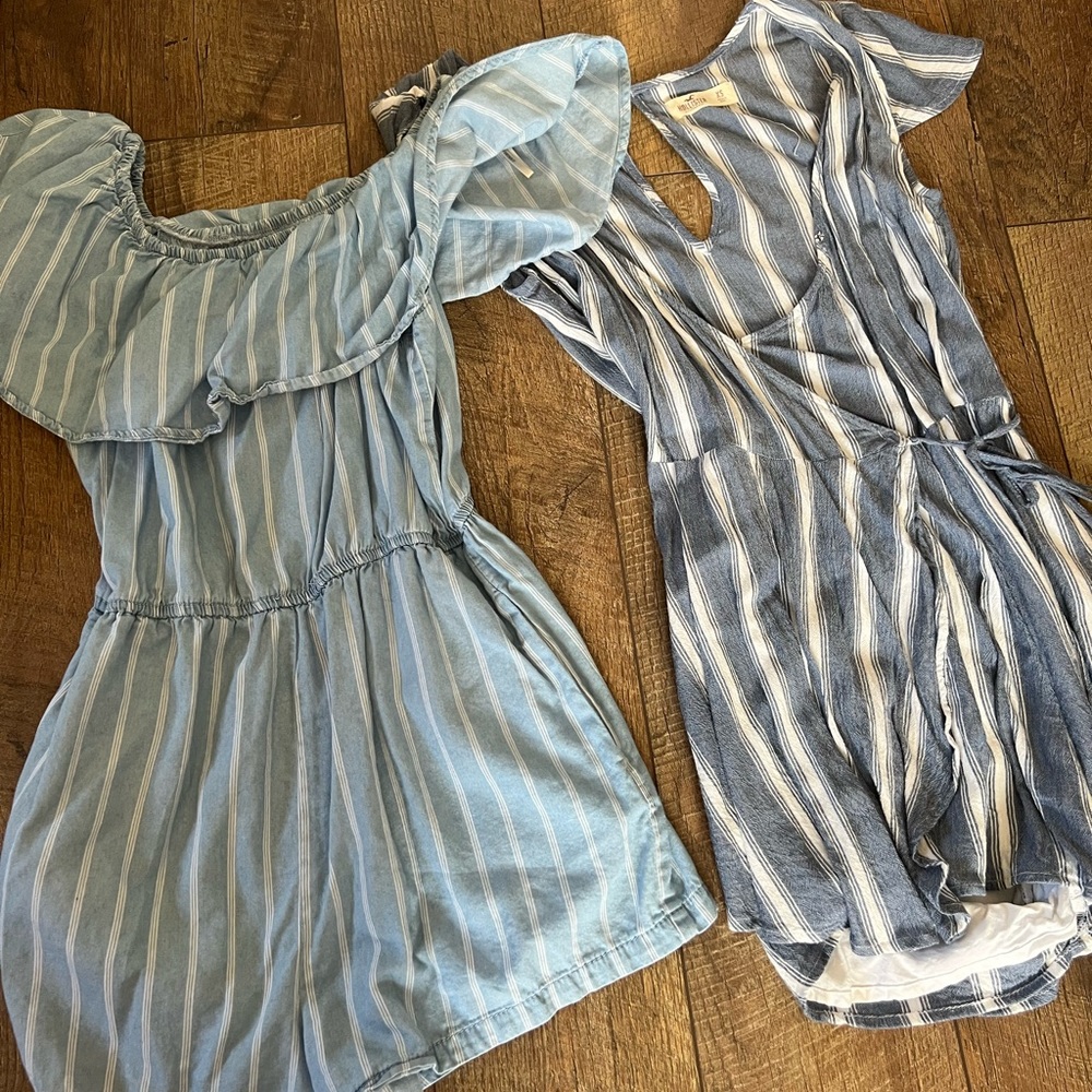 TWO ROMPERS, BLUE AND WHITE, SMALL AND XS, GOOD CONDITION, HOLLISTER AND F21